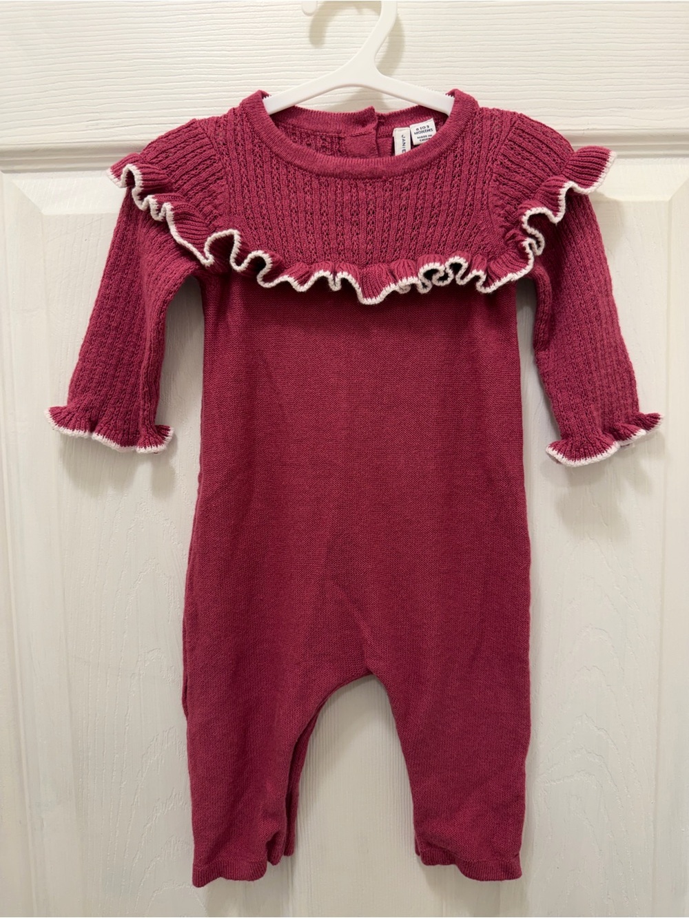 Janie and Jack Raspberry Knit Ruffle-Trim Footie